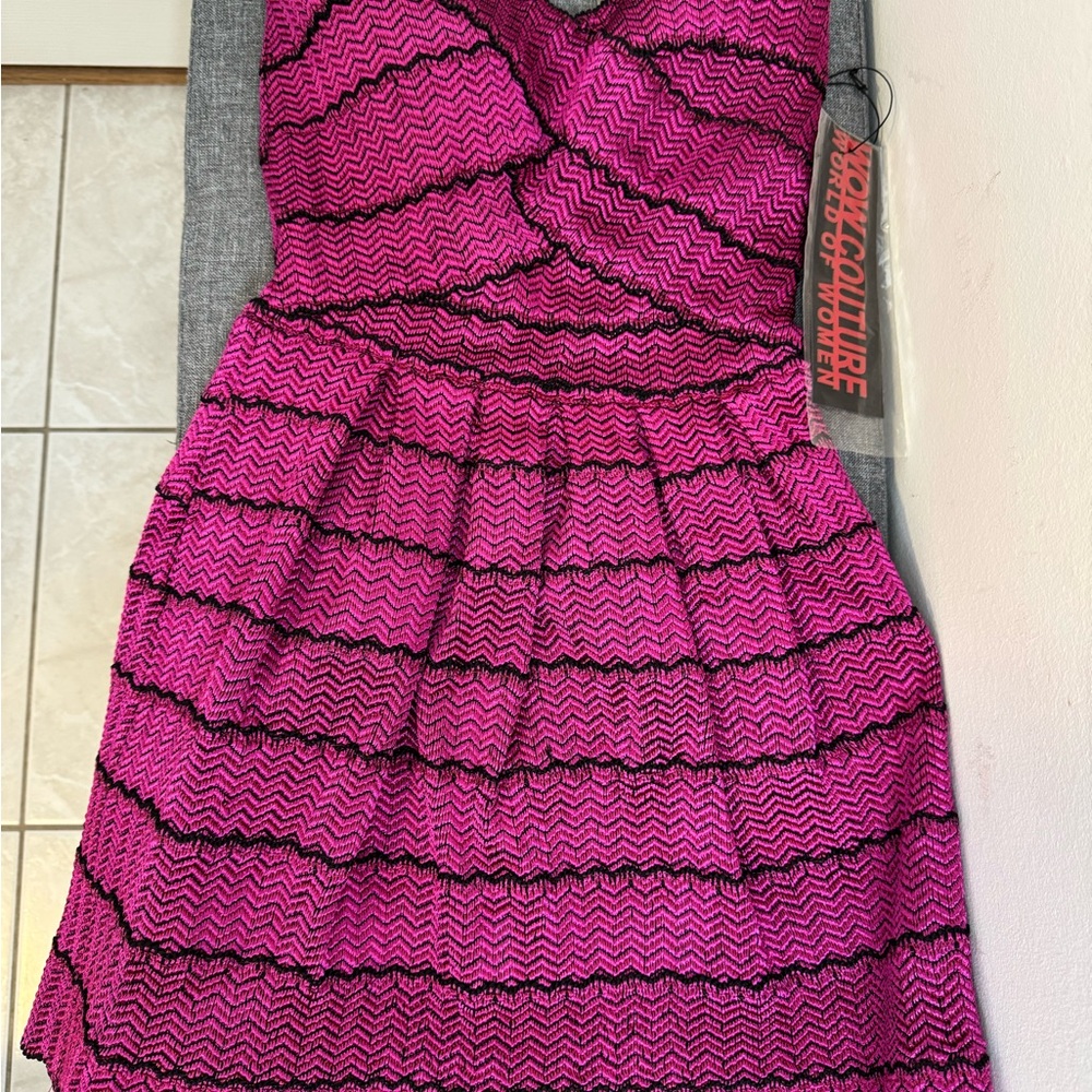 WOW Couture Black and Pink Textured Dress